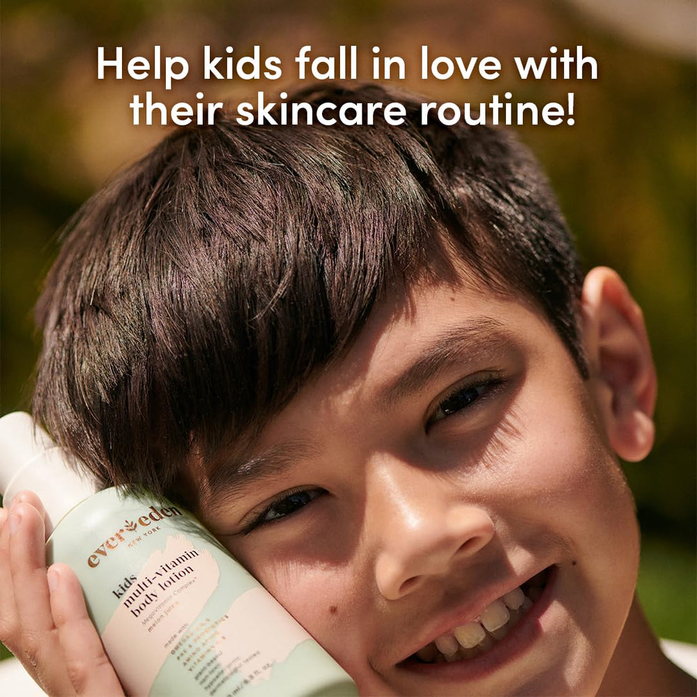 Evereden Kids lotion with sunflower and grapeseed oils nourishes dry skin.