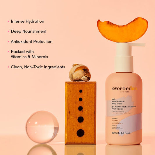 Evereden Kids Multi-Vitamin Lotion Melon Juice pump enables easy, mess-free application.