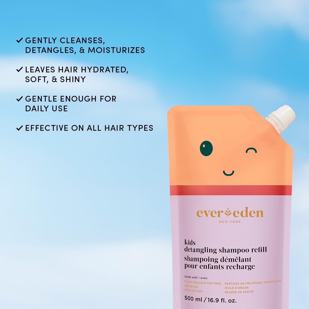 Evereden Kids Shampoo Refill after-use hair shows clean, shiny strands