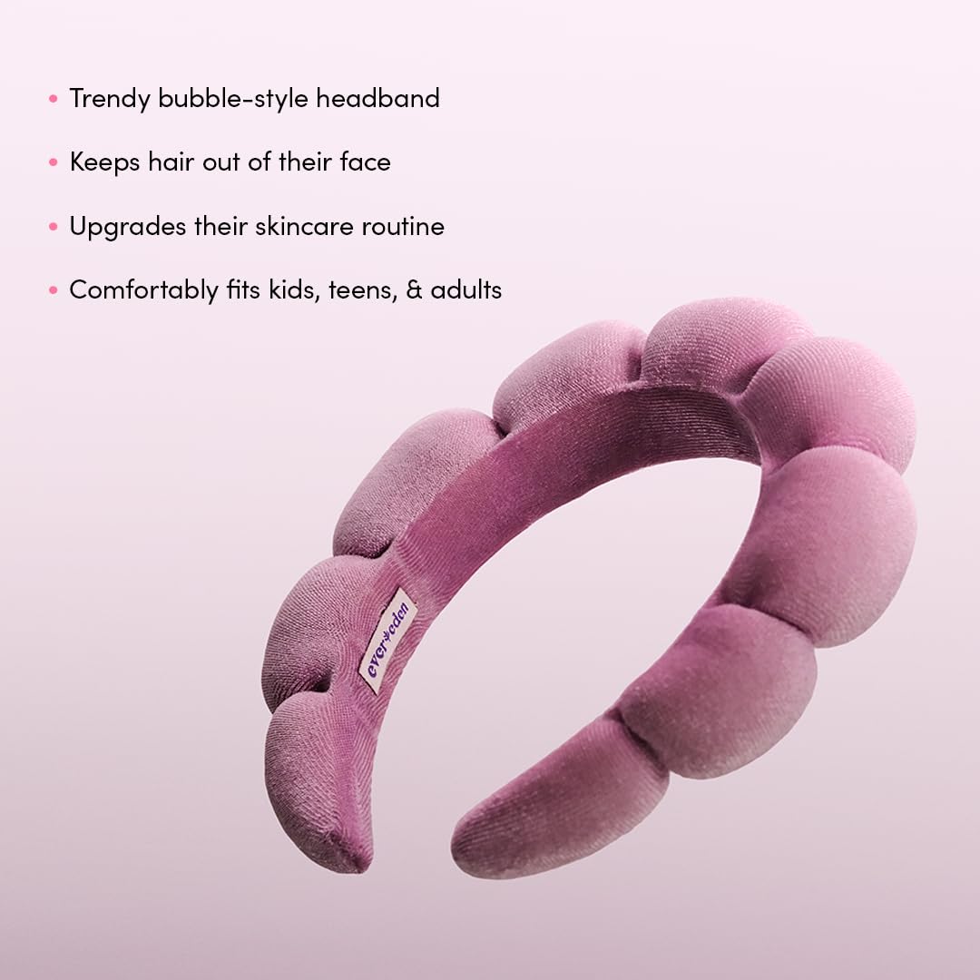 Evereden Kids Spa Headband with absorbent sponge terry fabric catches mess during face washing.