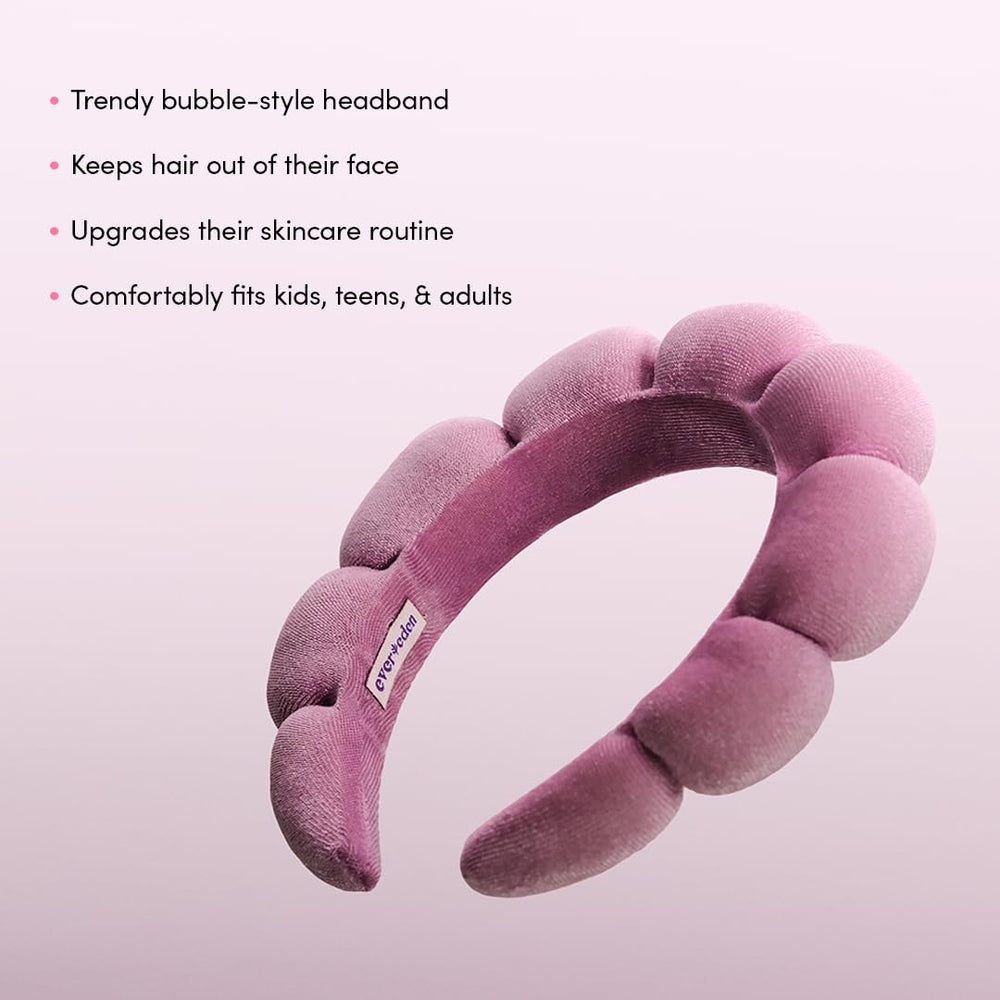 Evereden Kids Spa Headband with absorbent sponge terry fabric catches mess during face washing.