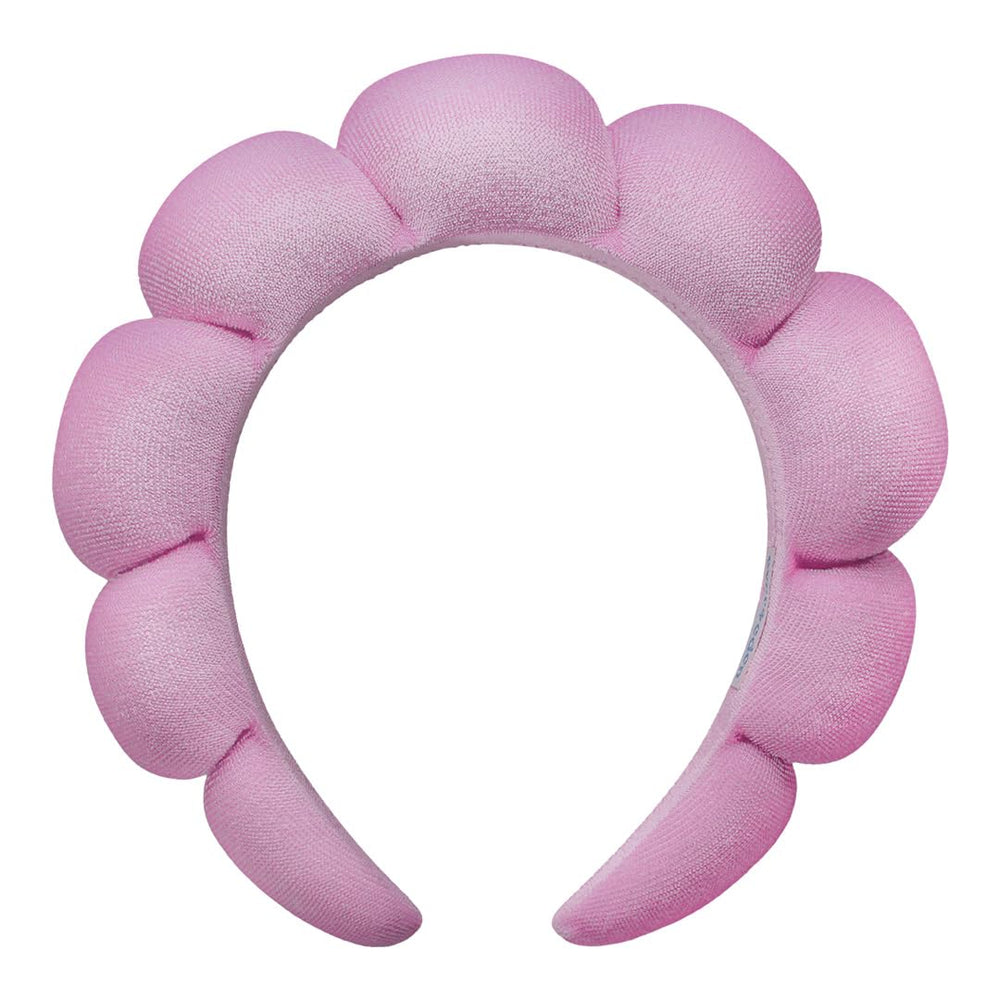 Evereden Kids Spa Headband in pink, soft terry fabric for gentle cleansing.