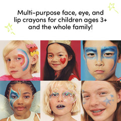 Evereden Mermaid's Tail crayon on lips provides safe, playful color for pretend makeup.