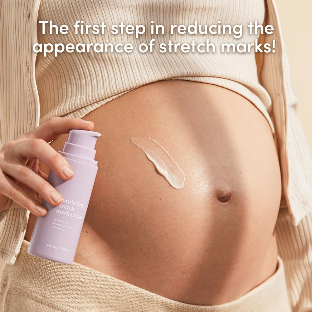 Evereden Nourishing Stretch Mark Cream texture closeup shows creamy non-greasy feel