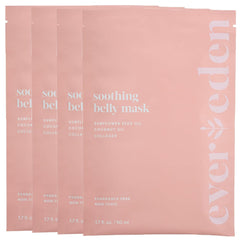 Evereden soothing belly mask packaging highlights a four-pack for pregnancy skin care
