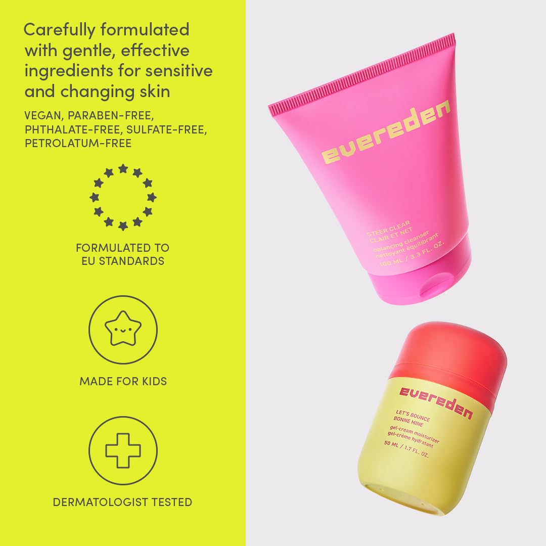 Evereden triple tea complex panel highlights balanced teen skin support.