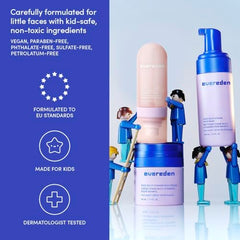 Evereden USA-made label on product signaling trusted, non-toxic kids skincare.