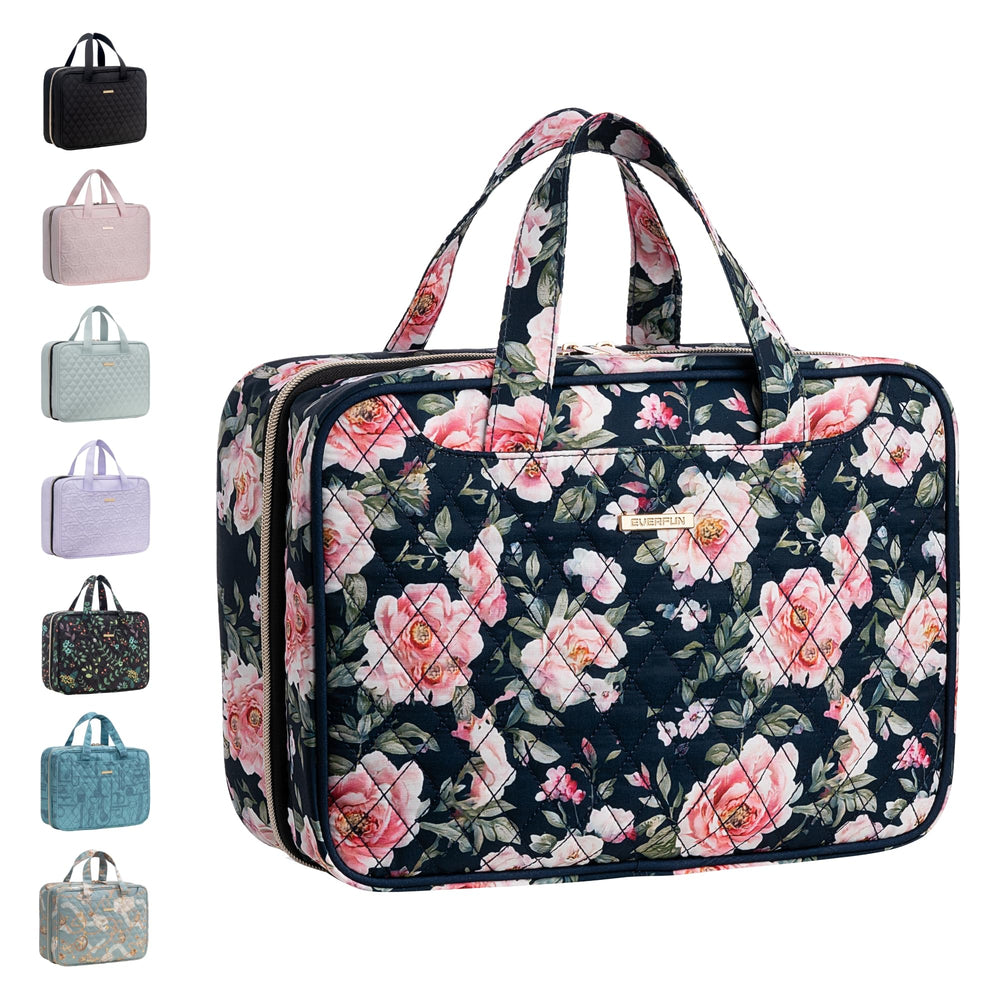 Everfun hanging travel toiletry bag front view shows organized compartments for on-the-go storage.