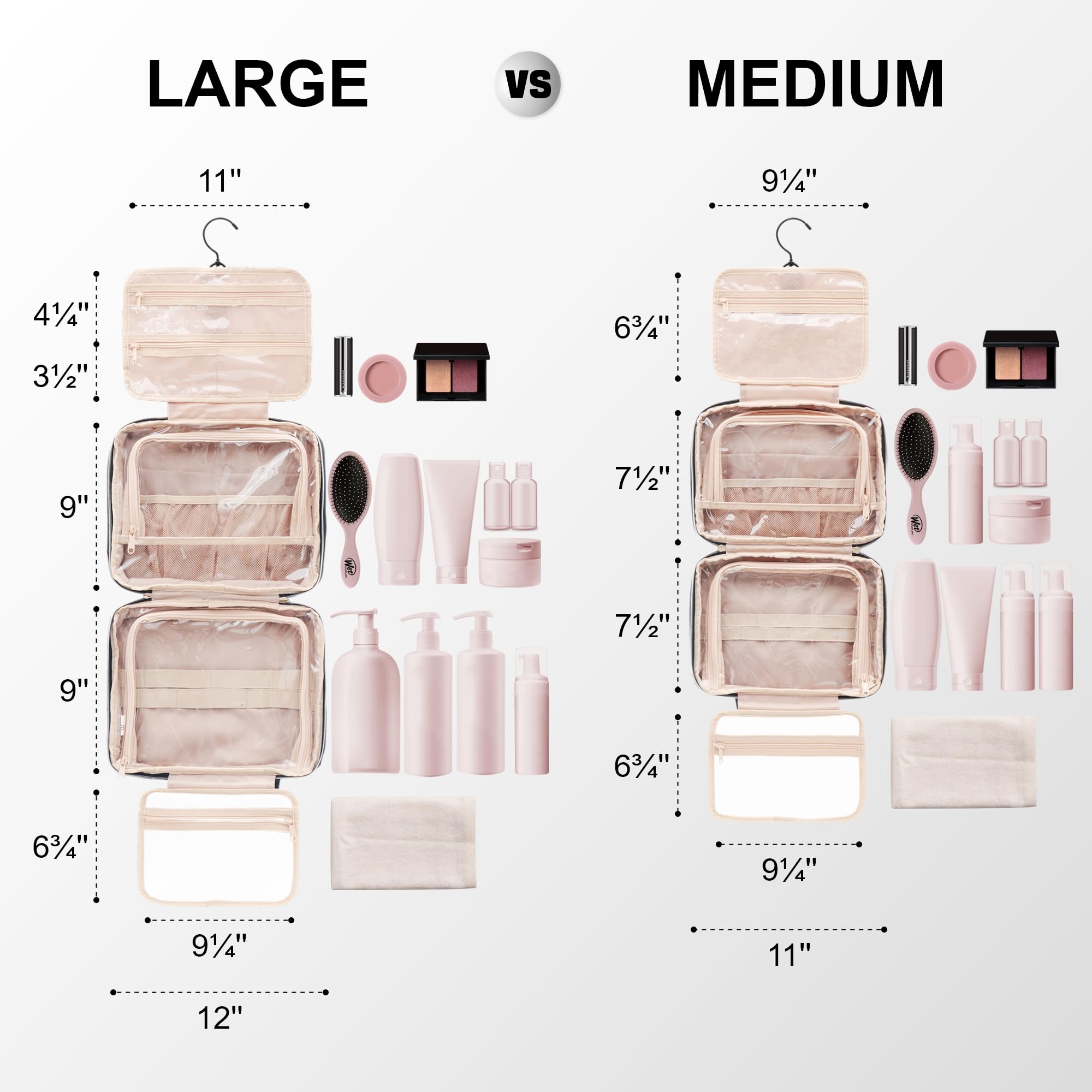 Everfun hanging travel toiletry bag transparent inner view for easy visibility.