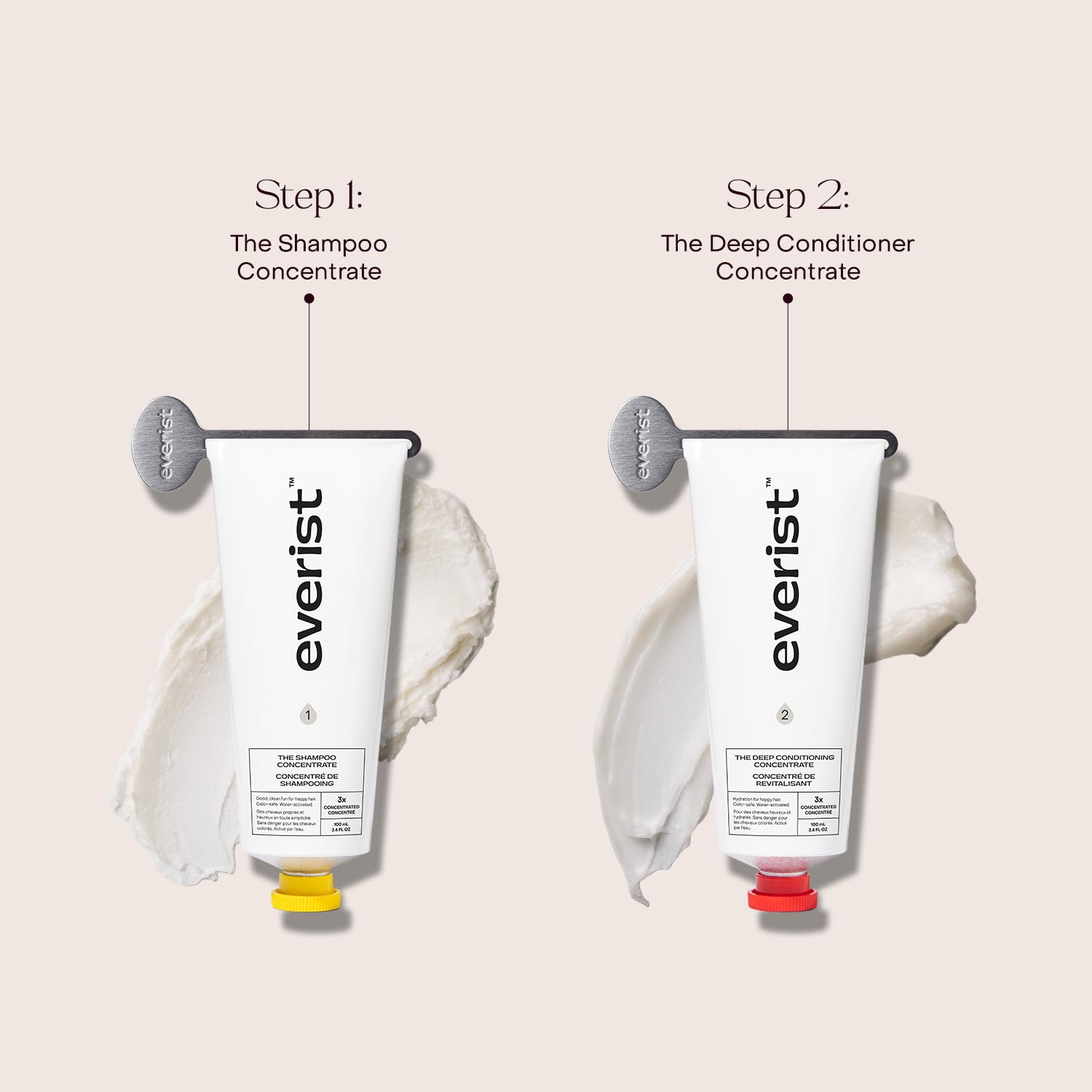 Everist Deep Conditioning Concentrate product with measuring cap demonstrates travel-ready size.