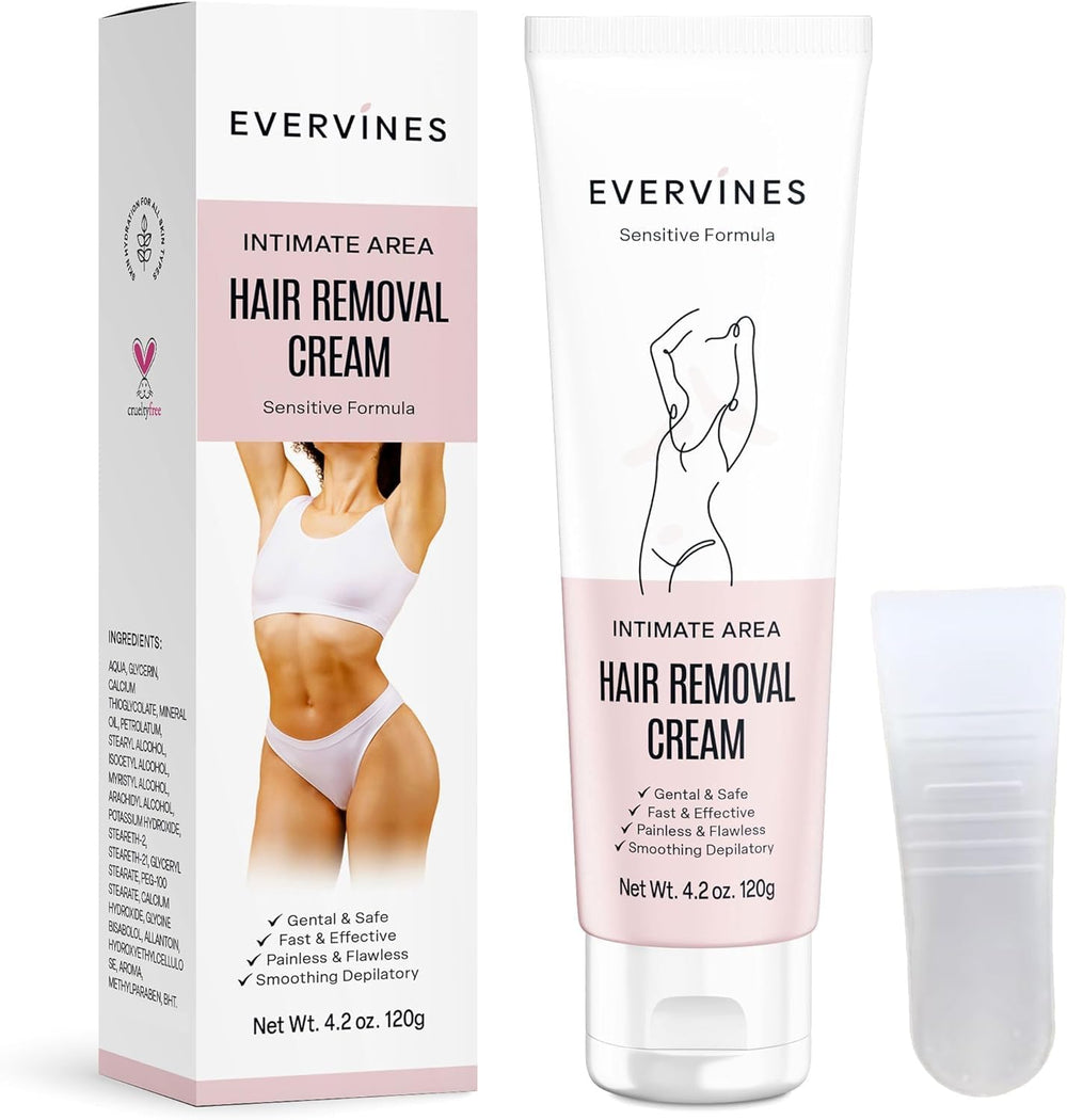 Evervines hair removal cream for sensitive skin provides gentle depilation.