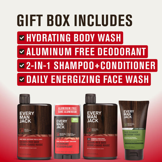 Every Man Jack 2-in-1 shampoo and conditioner for streamlined grooming.
