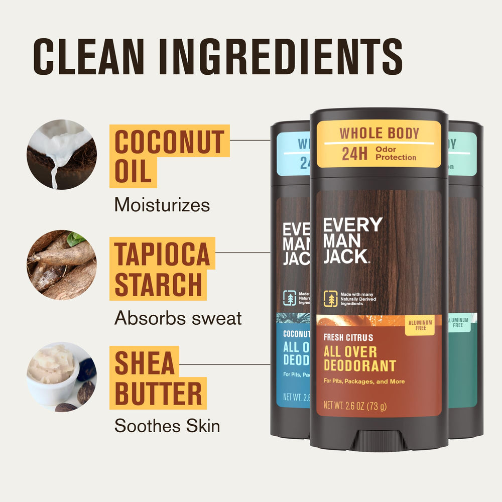 Ingredient highlight: Tapioca Starch helps absorb moisture in Every Man Jack deodorant.