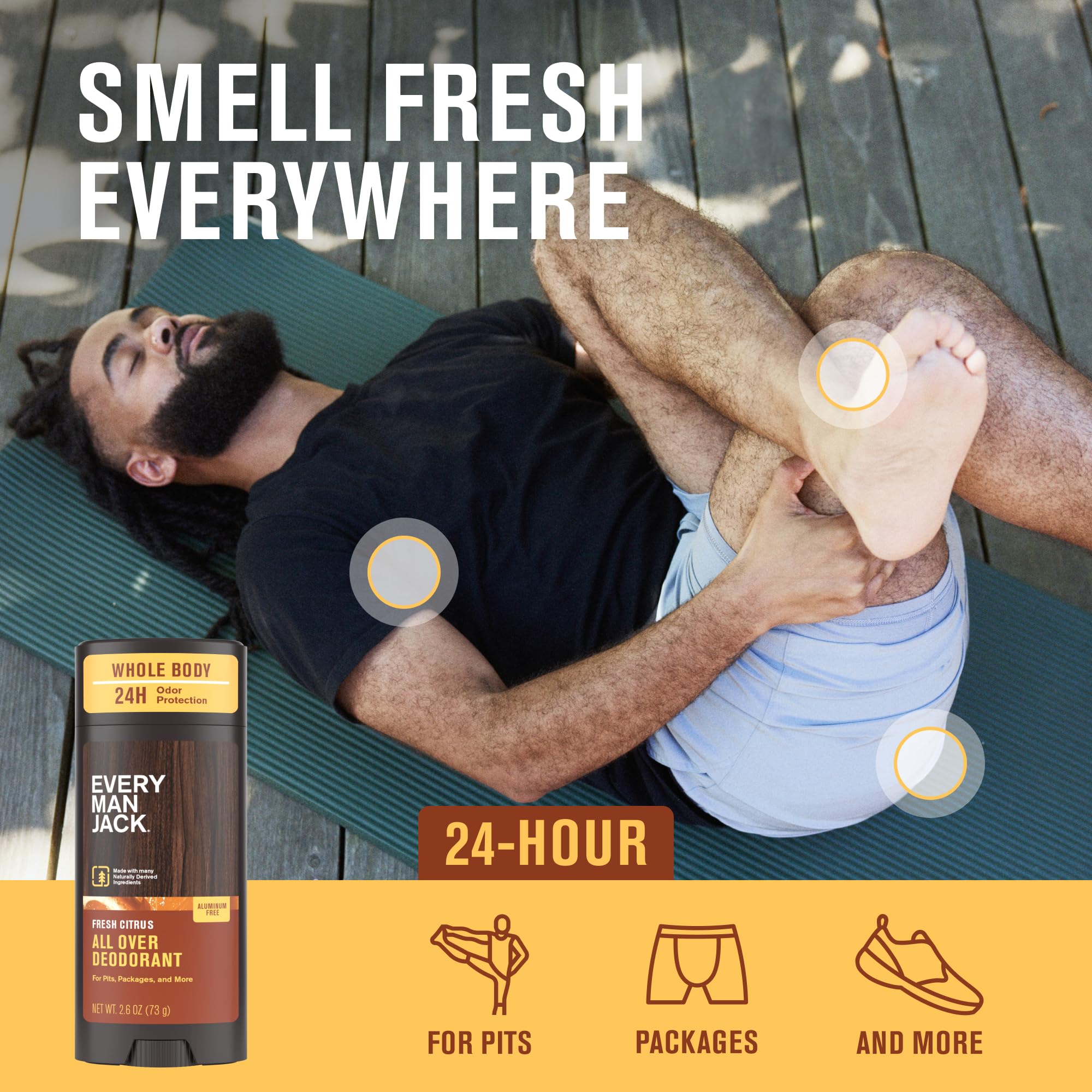 Every Man Jack All Over Deodorant Coastal Surf stick provides lasting odor protection by the sea breeze.