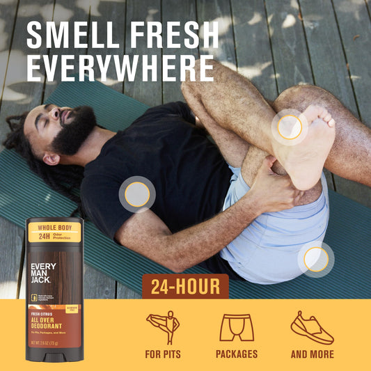 Every Man Jack All Over Deodorant Coastal Surf stick provides lasting odor protection by the sea breeze.
