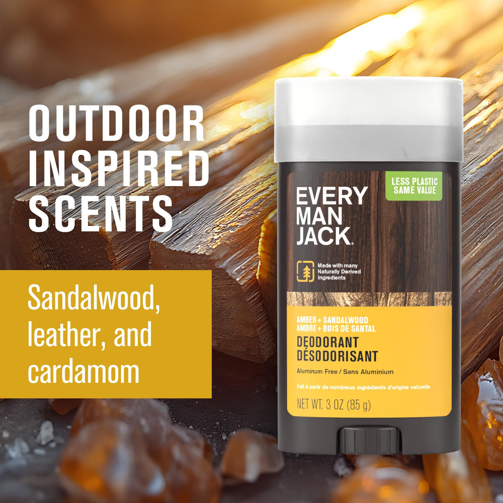 Every Man Jack forest-inspired scent with amber sandalwood and vetiver notes.