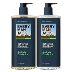 Every Man Jack Australian Eucalyptus shampoo bottle in a two-pack for daily refreshment.