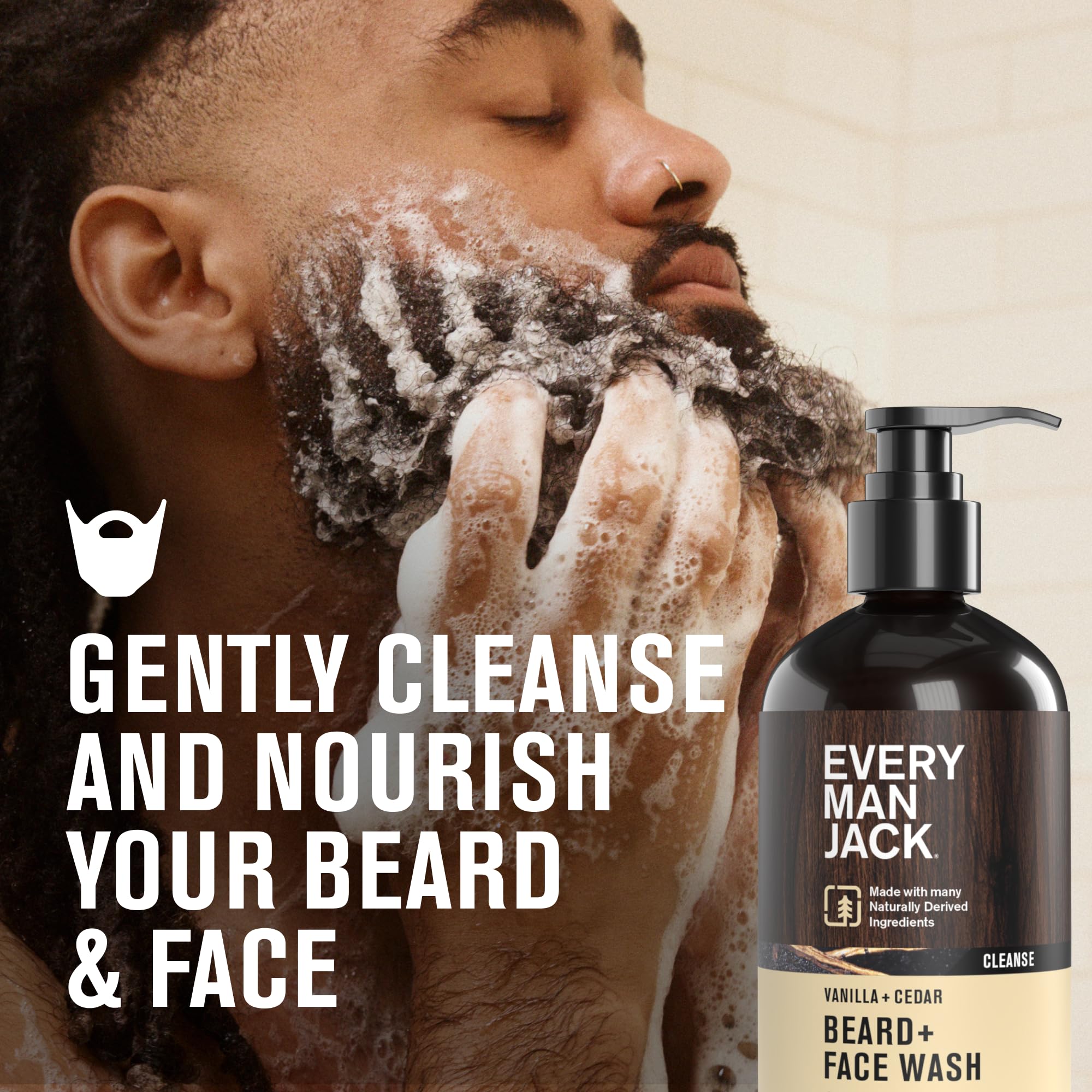 Every Man Jack bottle back label highlights Aloe and coconut-derived surfactants for gentle cleansing