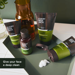 Every Man Jack caffeine molecule detail suggests energizing, wakeful skin benefits.