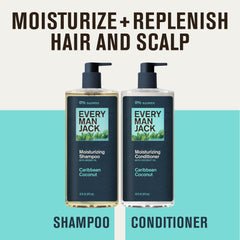 Every Man Jack Caribbean Coconut conditioner bottle shows deep moisture for smooth hair.