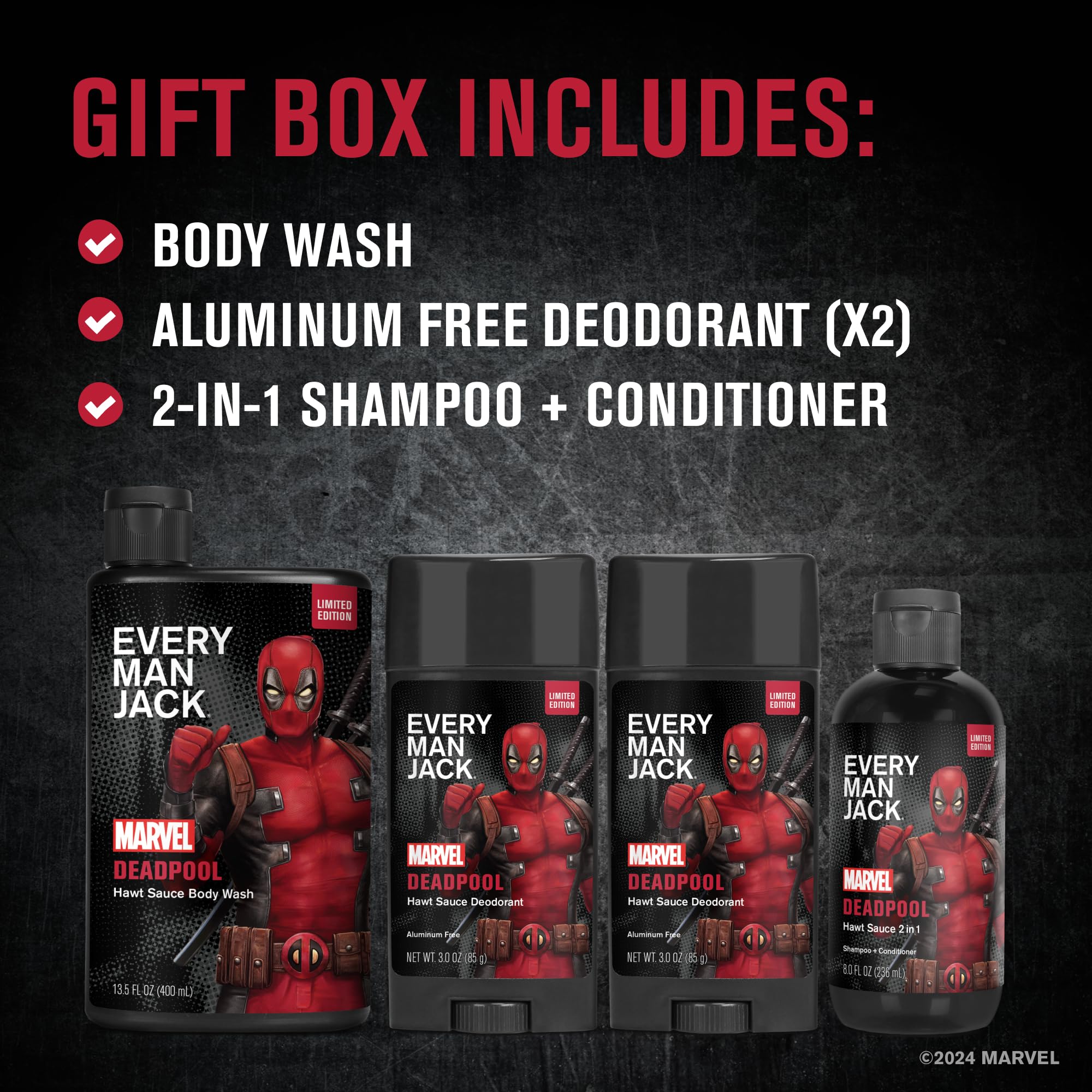Every Man Jack Deadpool body wash with refreshing cleanse and musk aroma