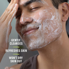 Every Man Jack fragrance free face wash packaging with gentle cleansing message