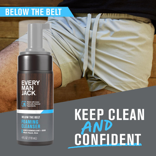 Every Man Jack Foaming Groin Wash foam demonstrates gentle cleansing for daily use.