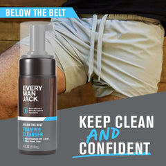 Every Man Jack Foaming Groin Wash foam demonstrates gentle cleansing for daily use.