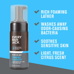 Every Man Jack Foaming Groin Wash lather ready for easy hand application to the groin.