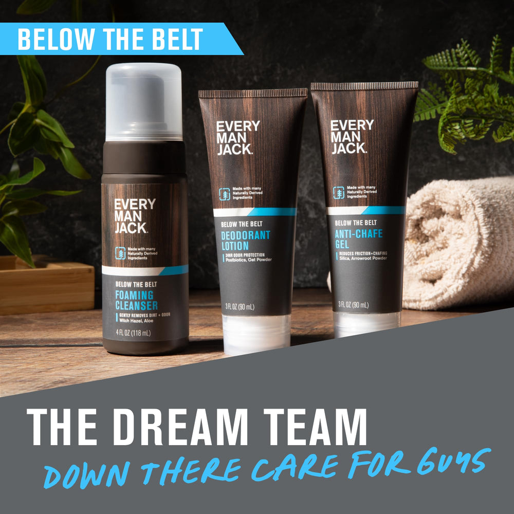 Every Man Jack Foaming Groin Wash relies on natural silica to reduce friction.
