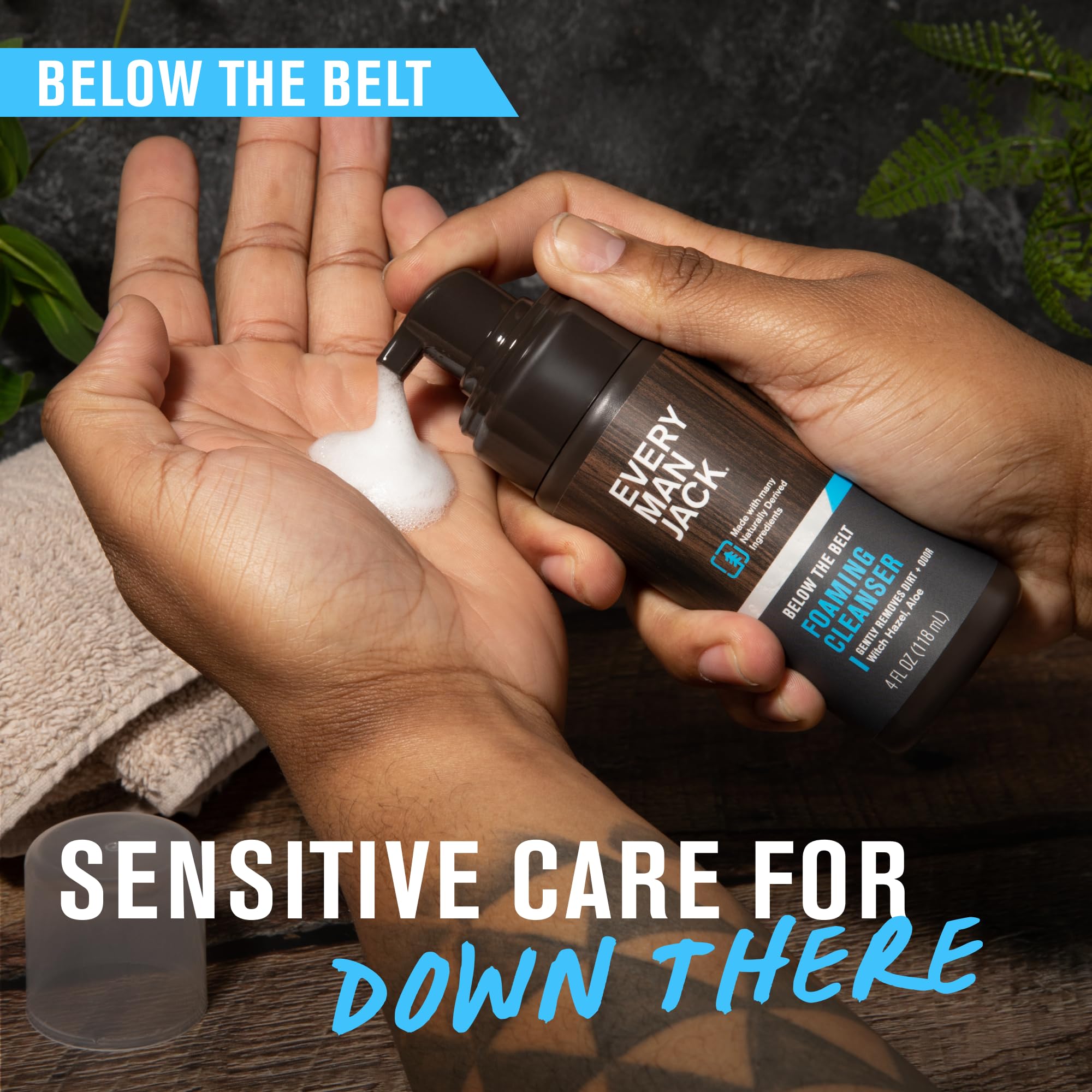 Every Man Jack Foaming Groin Wash uses oat powder to soothe skin after cleansing.