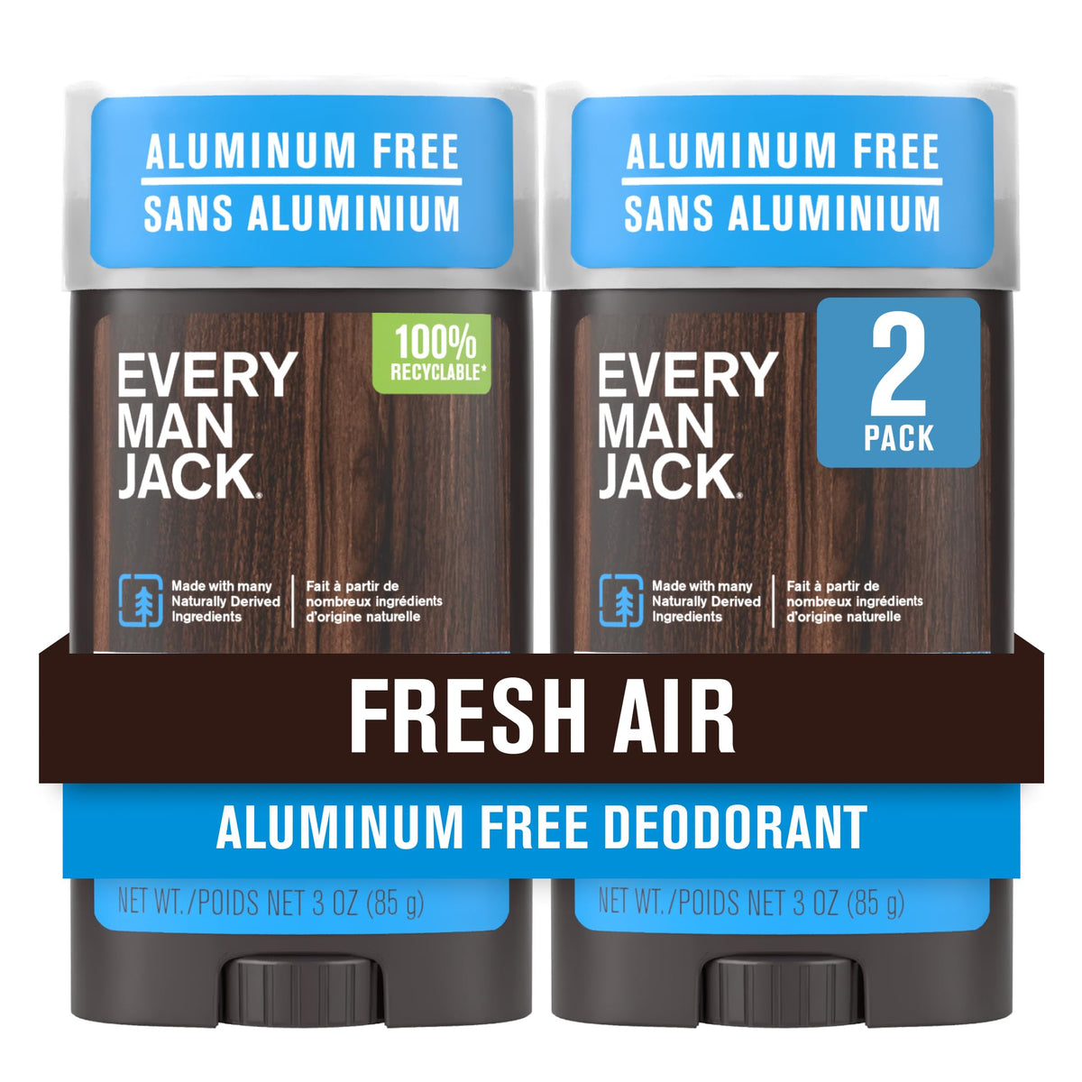 Every Man Jack Fresh Air deodorant pack shot shows a two-pack for long-lasting protection