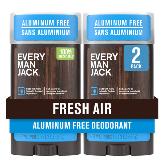 Every Man Jack Fresh Air deodorant pack shot shows a two-pack for long-lasting protection