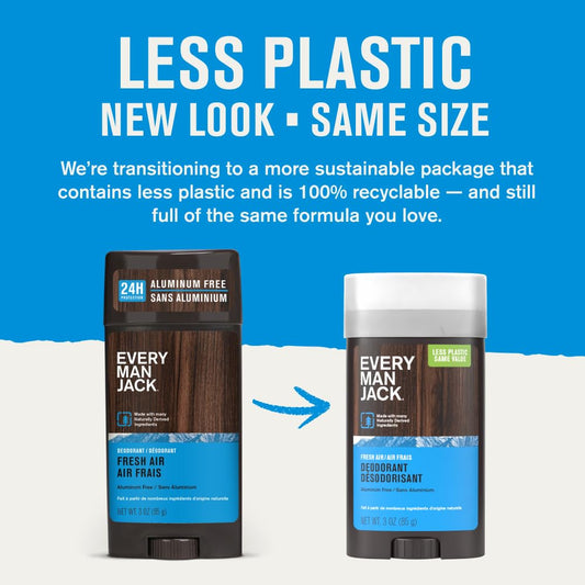 Every Man Jack Fresh Air deodorant stick closed, aluminum-free formula ready for daily use