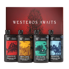 Every Man Jack Game of Thrones collector box artwork with four kingdoms.