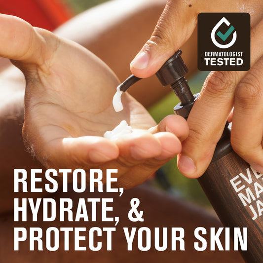 Every Man Jack hand lotion application demonstrates quick-absorb formula for busy days.