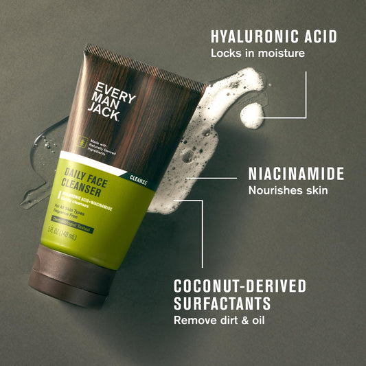 Every Man Jack Hydrating Face Wash front label highlighting fragrance free formula