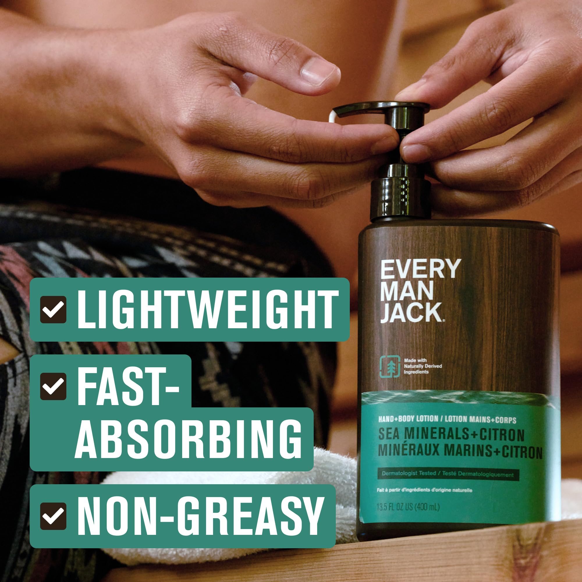 Hypoallergenic lotion packaging highlights dermatologist-tested suitability for sensitive skin.