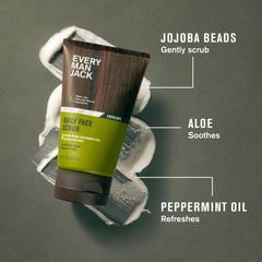 Every Man Jack exfoliating beads close-up highlights natural, fragrance-free formula.