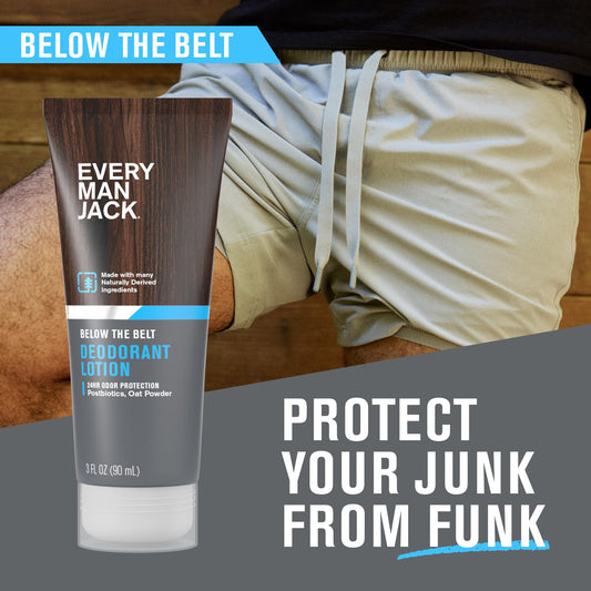 Close-up cap on Every Man Jack deodorant lotion showing compact size.