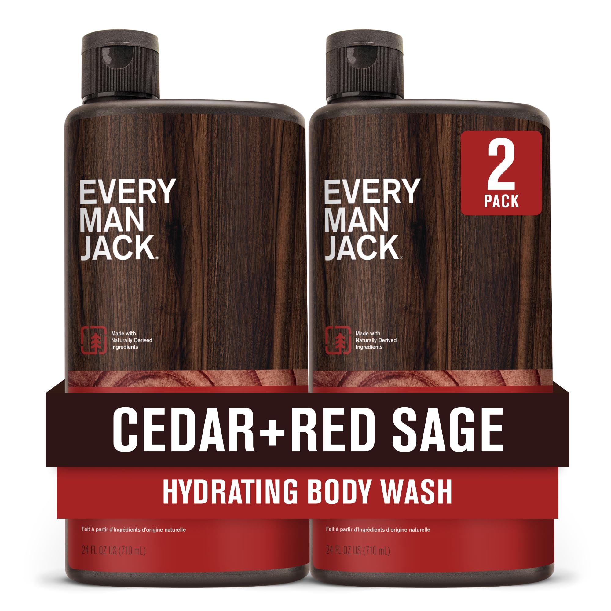 Every Man Jack Nourishing Cedar + Red Sage body wash bottle front for daily cleansing.