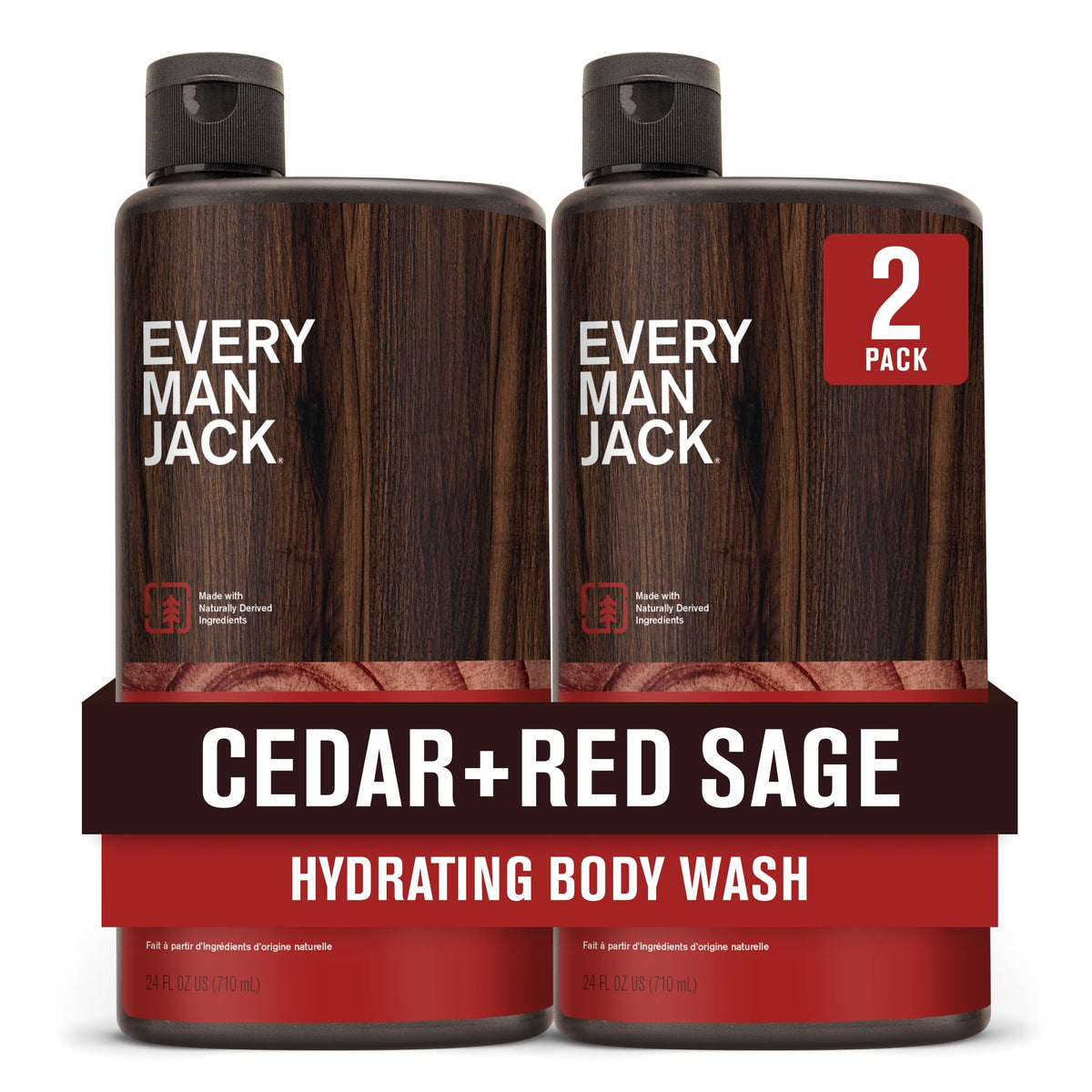 Every Man Jack Nourishing Cedar + Red Sage body wash bottle front for daily cleansing.