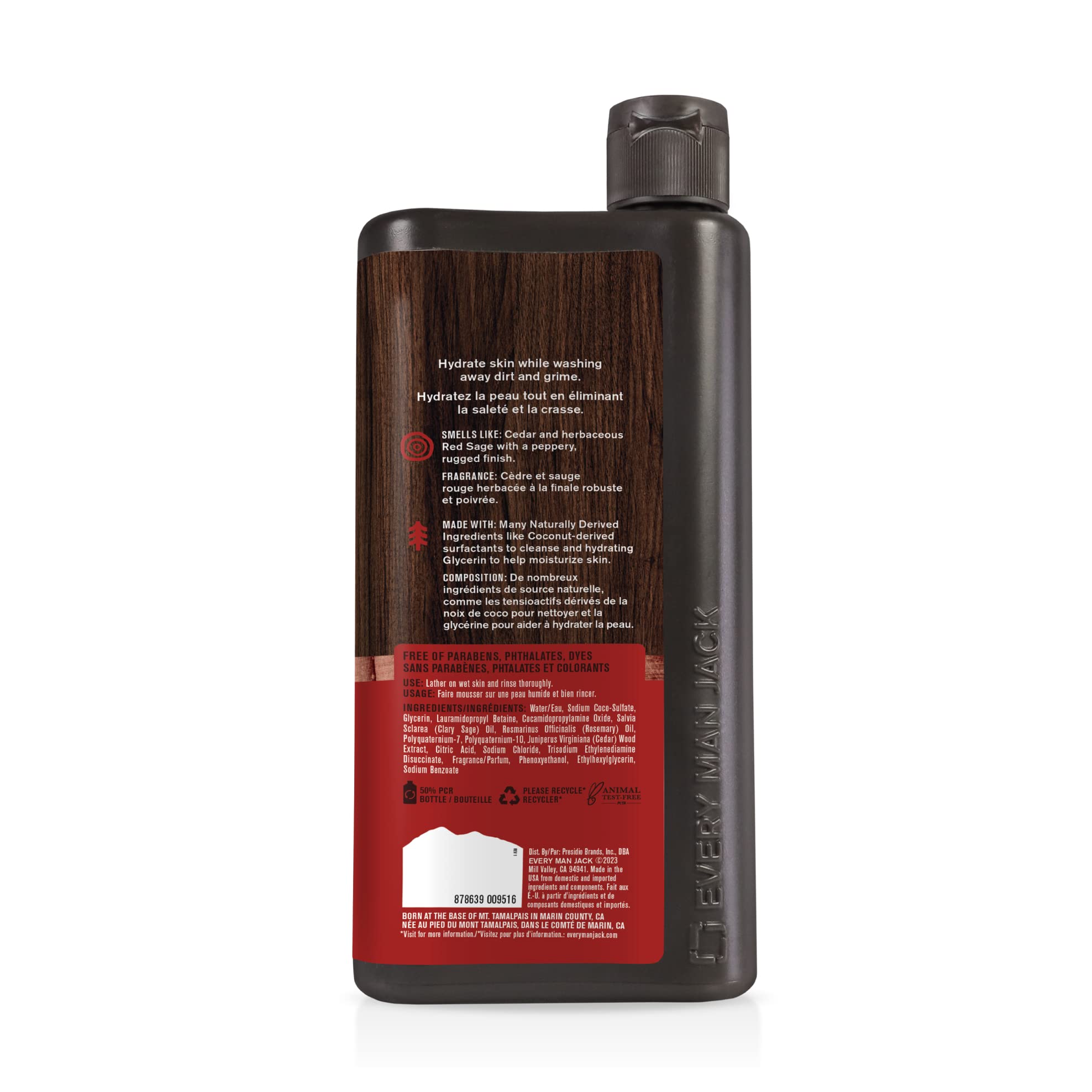 Every Man Jack red sage leaves accent the product visual and herbal vibe.