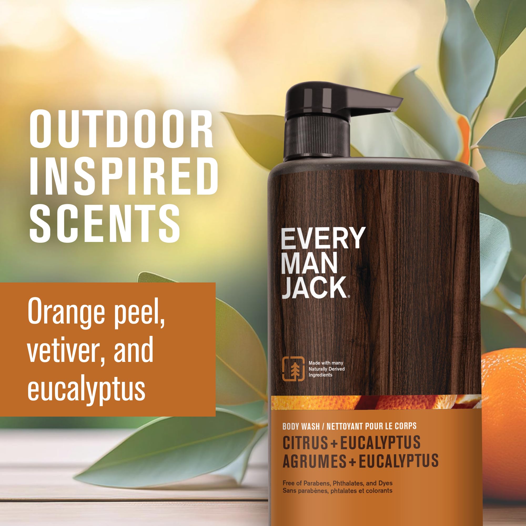 Every Man Jack shower image highlights citrus and eucalyptus scent for an energizing start.