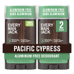 Every Man Jack Pacific Cypress deodorant outer box promotes daily freshness for all skin types