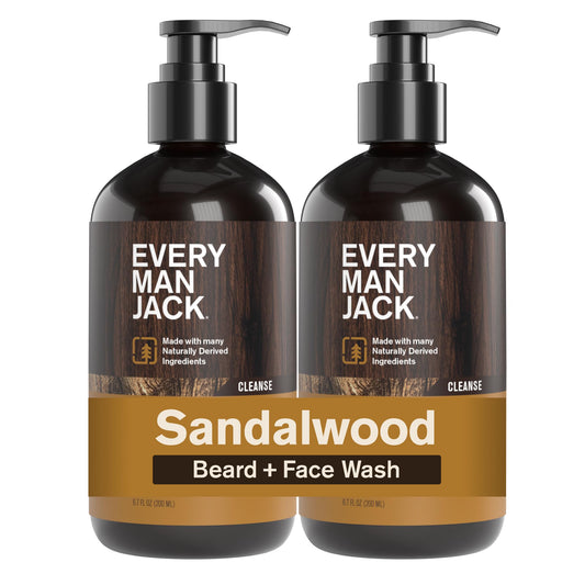 Every Man Jack sandalwood beard wash front bottle ideal for daily cleansing