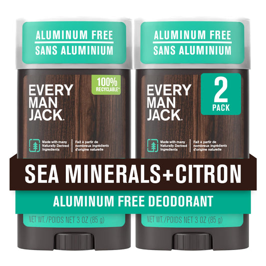 Every Man Jack sea minerals citron deodorant bottle standing upright with coastal scent.
