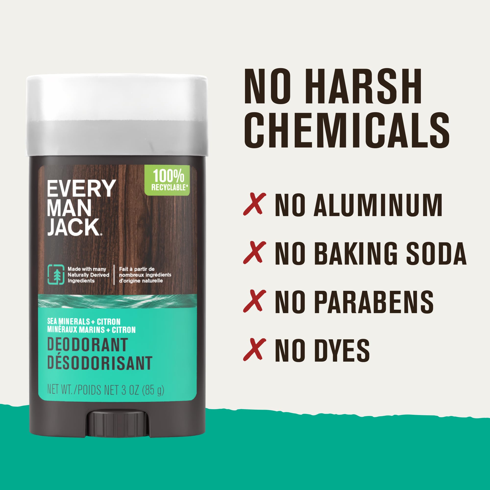 Every Man Jack deodorant being applied underarm for all-day protection.