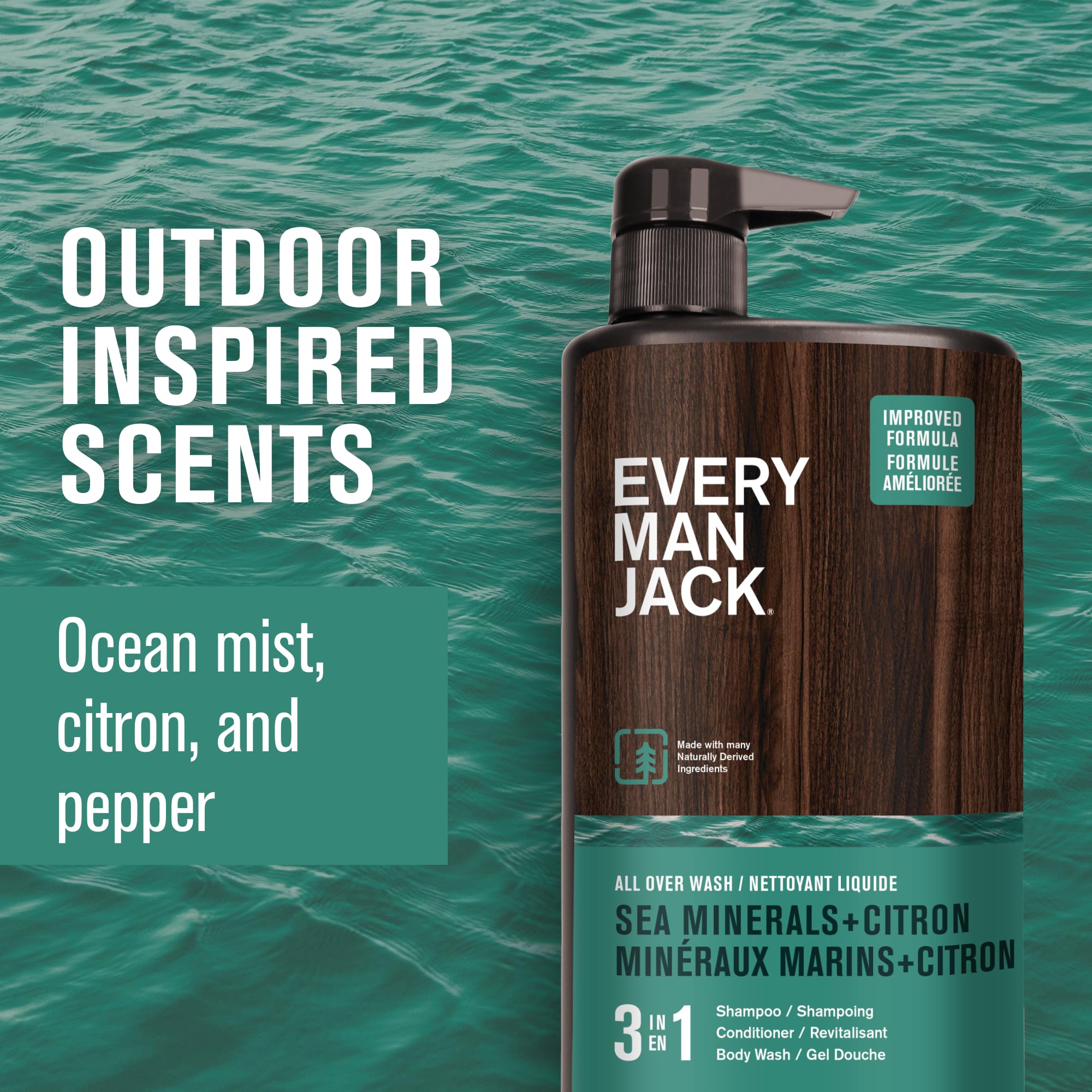 Every Man Jack Sea Minerals Citron ingredients panel emphasizes coconut-derived surfactants