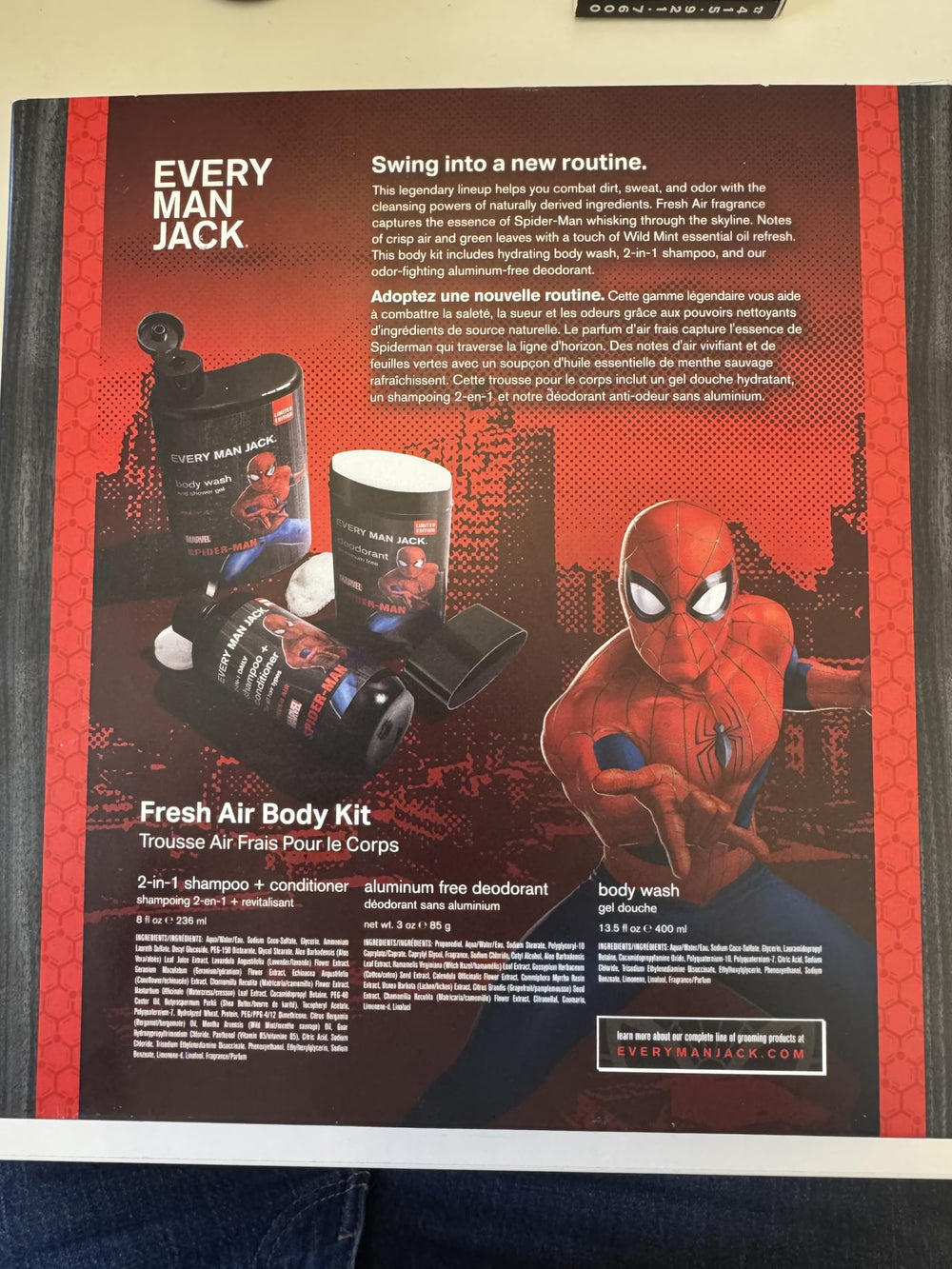 Every Man Jack Spider-Man bath routine image highlighting a compact 3-piece set.